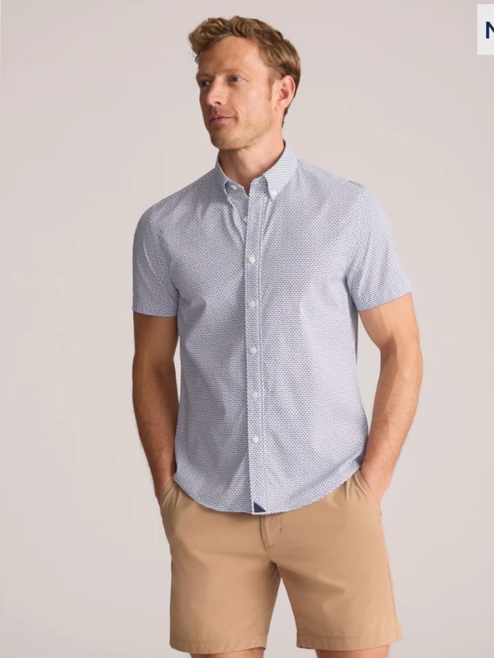 UNTUCKit Short-Sleeve Button-Down Shirt in Light Blue and grey